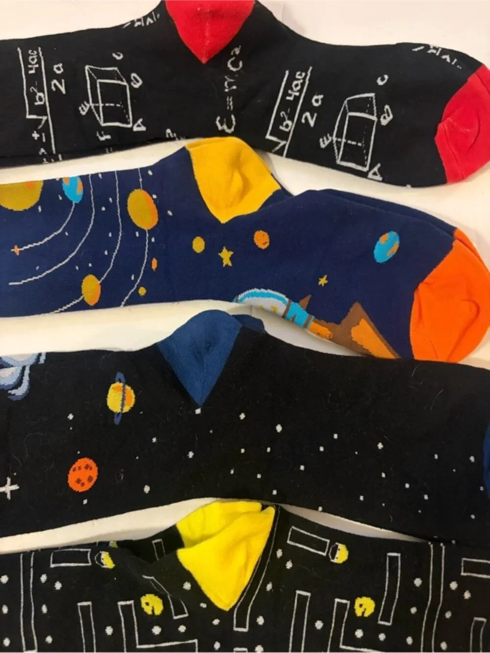 4-Pack Space Science Novelty Crew Socks Bundle Pac-Man Galaxy Math
